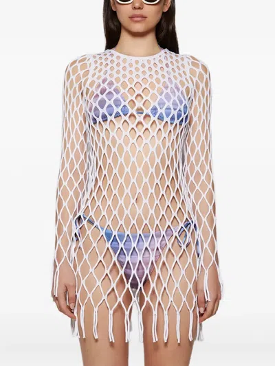 Christopher Esber Mesh Fringe Mini Dress In Neutral
