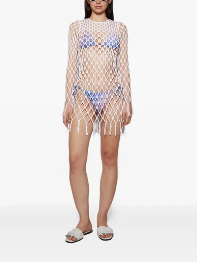 Christopher Esber Mesh Fringe Mini Dress In Neutral