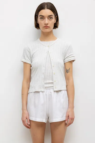 Leset Pointelle Short Sleeve Cardigan In Gray