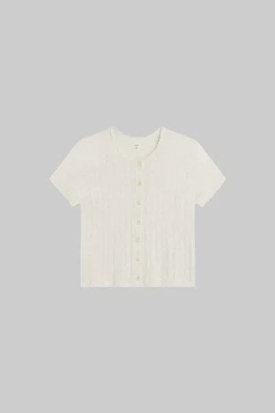 Leset Pointelle Short Sleeve Cardigan In Gray
