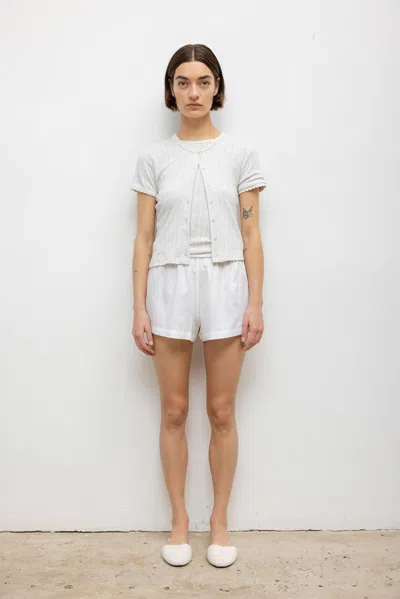 Leset Pointelle Short Sleeve Cardigan In Gray