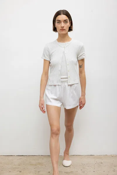 Leset Pointelle Short Sleeve Cardigan In Gray
