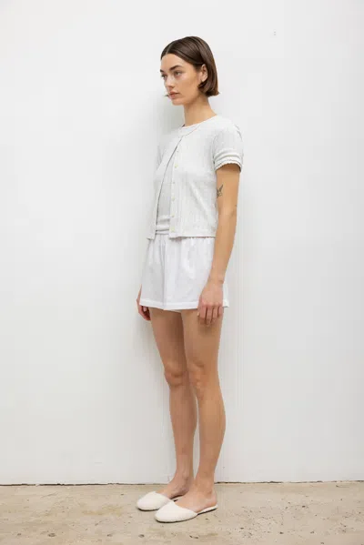 Leset Pointelle Short Sleeve Cardigan In Gray