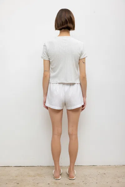 Leset Pointelle Short Sleeve Cardigan In Gray