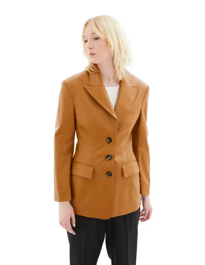 Marni Single-breasted Leather Jacket In Brown