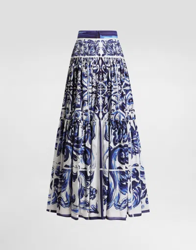 Dolce & Gabbana Majolica-print Long Poplin Skirt