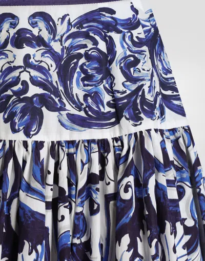 Dolce & Gabbana Majolica-print Long Poplin Skirt