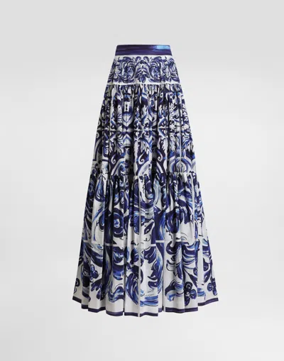 Dolce & Gabbana Majolica-print Long Poplin Skirt