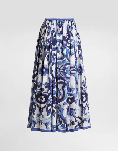 Dolce & Gabbana Majolica-print Long Cotton Satin Skirt