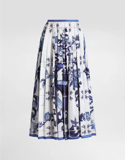Dolce & Gabbana Majolica-print Long Cotton Satin Skirt