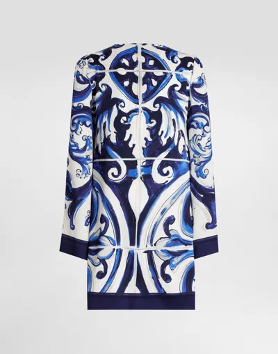 Dolce & Gabbana Majolica-print Long-sleeve Mini Dress In Blue