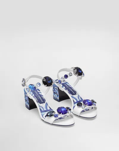 Dolce & Gabbana Patent Leather Sandals With Embroidery And Painted Heel In Multi