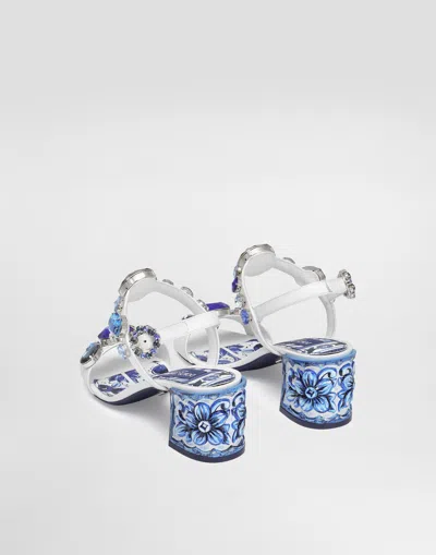Dolce & Gabbana Patent Leather Sandals With Embroidery And Painted Heel In Multi