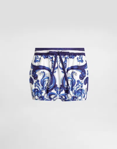 Dolce & Gabbana Majolica-print Balloon Shorts In Blue