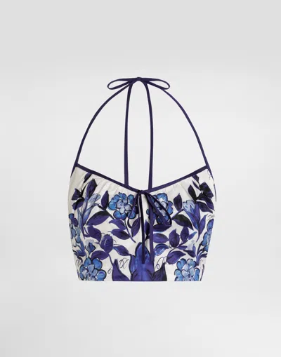 Dolce & Gabbana Majolica-print Cotton Satin Top In Blue