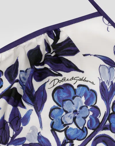 Dolce & Gabbana Majolica-print Cotton Satin Top In Blue