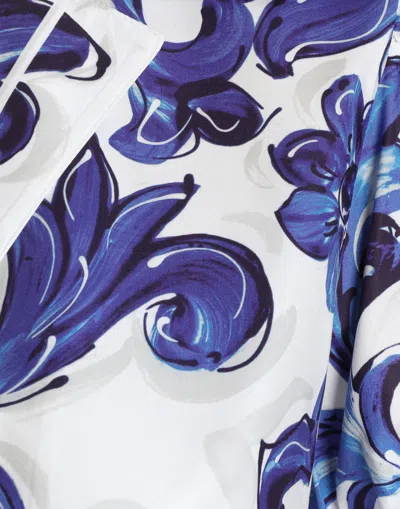 Dolce & Gabbana Majolica-print Puff-sleeve Top In Blue