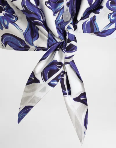 Dolce & Gabbana Majolica-print Puff-sleeve Top In Blue
