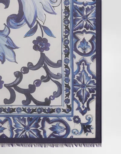 Dolce & Gabbana Majolica-print Cotton Sarong In Blue