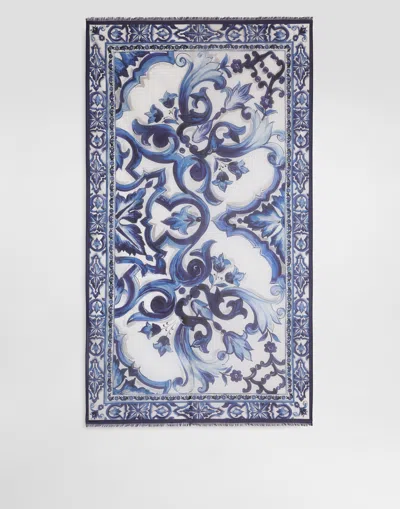 Dolce & Gabbana Majolica-print Cotton Sarong In Blue