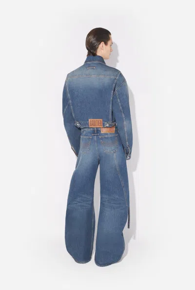 Jean Paul Gaultier Denim Strap Jeans Woman Blue