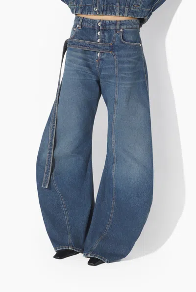 Jean Paul Gaultier Denim Strap Jeans Woman Blue