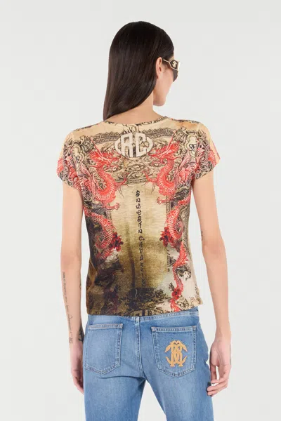 Roberto Cavalli Cotton T-shirt With Oriental Print In Multi