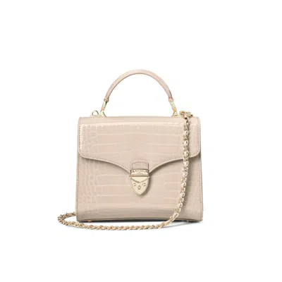 Aspinal Of London Mayfair Midi Beige Leather Crocodile Print Bag