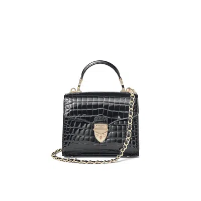 Aspinal Of London Mayfair Mini Leather Black Crocodile Print Bag