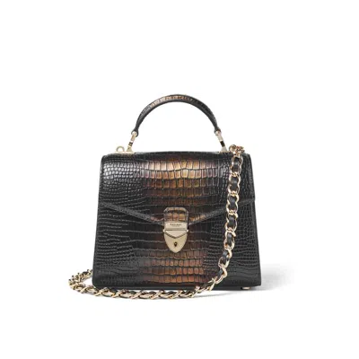 Aspinal Of London Mayfair 2 Midi Black And Gold Leather Crocodile Print Bag