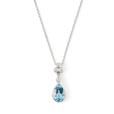 Aspinal Of London Aphrodite Teardrop Aquamarine & Diamond Pendant Necklace