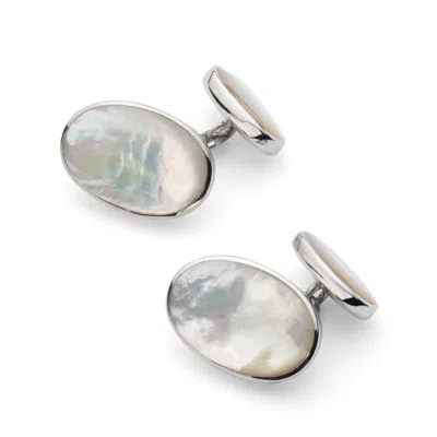 Aspinal Of London Oval Sterling Silver & Mother Of Pearl Cufflinks