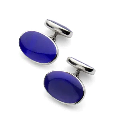 Aspinal Of London Oval Sterling Silver & Blue Lapis Cufflinks
