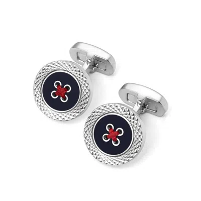 Aspinal Of London Sterling Silver Plated Engraved Edge Button Cufflinks