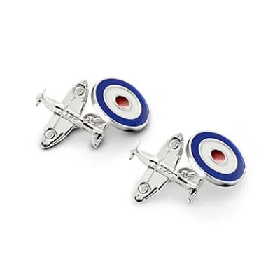 Aspinal Of London Sterling Silver Spitfire & Enamel Raf Roundel Cufflinks