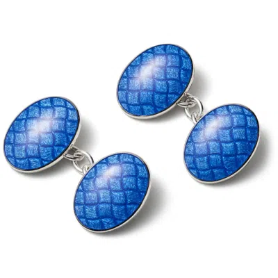Aspinal Of London Sterling Silver Oval Cufflinks With Cobalt Blue Enamel Waves