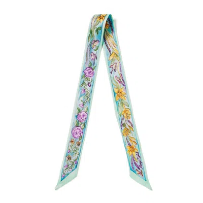 Aspinal Of London Green Rose Skinny Silk Scarf In Brown