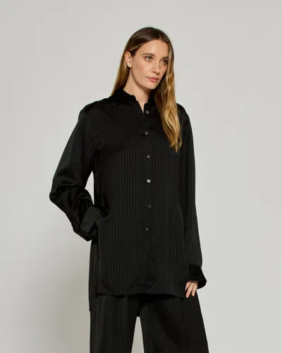 Serena Bute Satin Stripe Open Back Shirt In Black