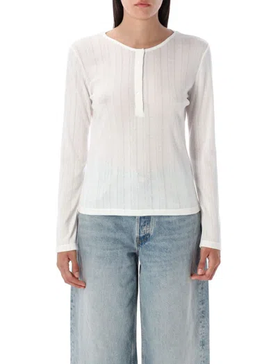 Anine Bing Pia Pointelle-knit Henley Top In White