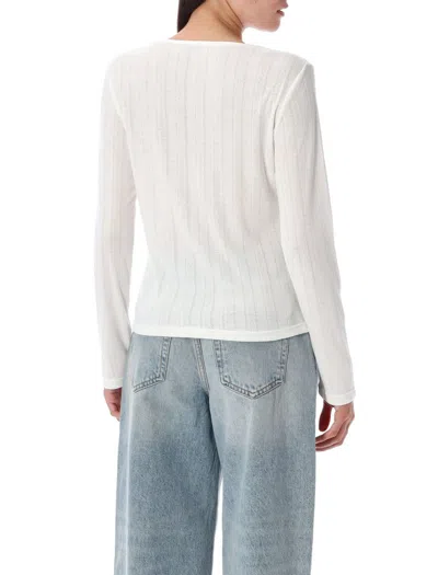 Anine Bing Pia Pointelle-knit Henley Top In White