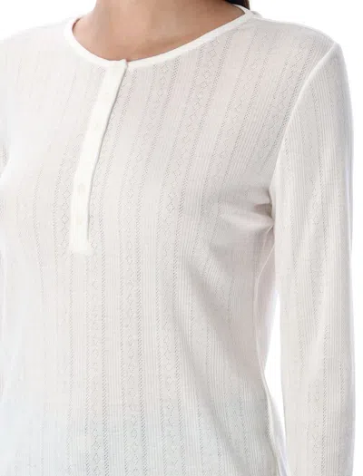 Anine Bing Pia Pointelle-knit Henley Top In White