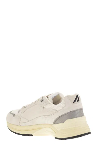 Autry Classic Leather And Mesh Panel Sneakers In Neutral
