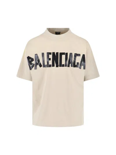 Balenciaga Men Beige Tape Type Medium Fit T-shirt In Neutral