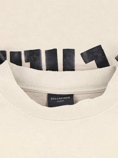 Balenciaga Men Beige Tape Type Medium Fit T-shirt In Neutral