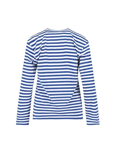 Comme Des Garçons Play Crew Neck Striped Pattern Long Sleeves In Blue