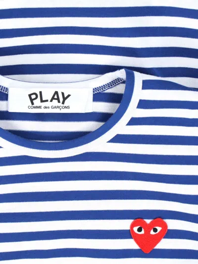 Comme Des Garçons Play Crew Neck Striped Pattern Long Sleeves In Blue