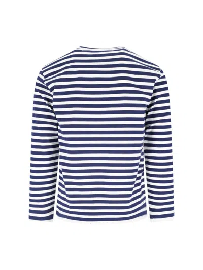 Comme Des Garçons Play Emblem Striped T-shirt With Rhinestones In Blue