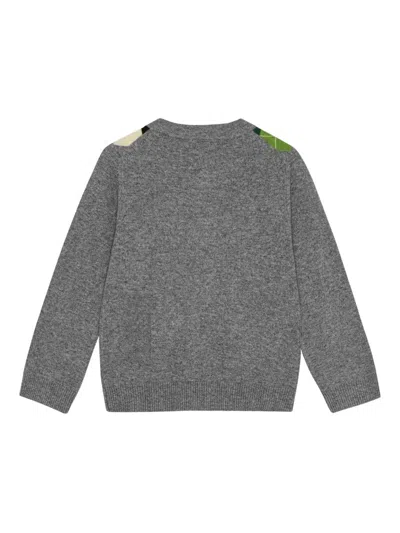 Ganni Cardigan Checkered Argyle Pattern In Gray