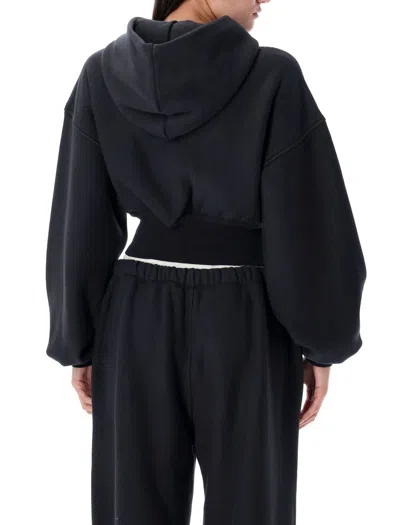 Alexander Wang T T By Alexander Wang Cropped Black Hoodie With Oversized Sleeves In Black