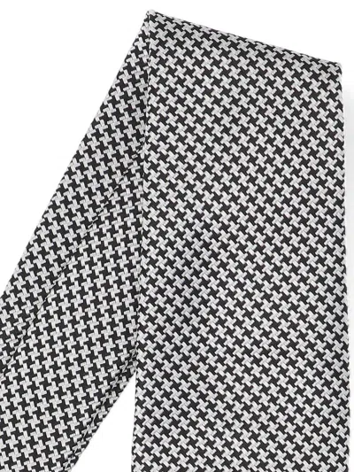 Tom Ford Adjustable Black Silk Tie With Houndstooth Pattern In Gray